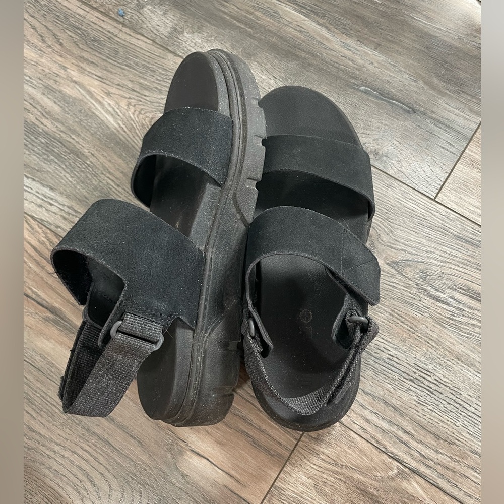 Timberland Black Leather Women's Two-Strap Chunky Sandals